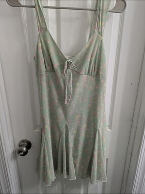 NWT Y2K Mint Green Fairy Slip Dress Size XL Floral Flounce Mini No Comment